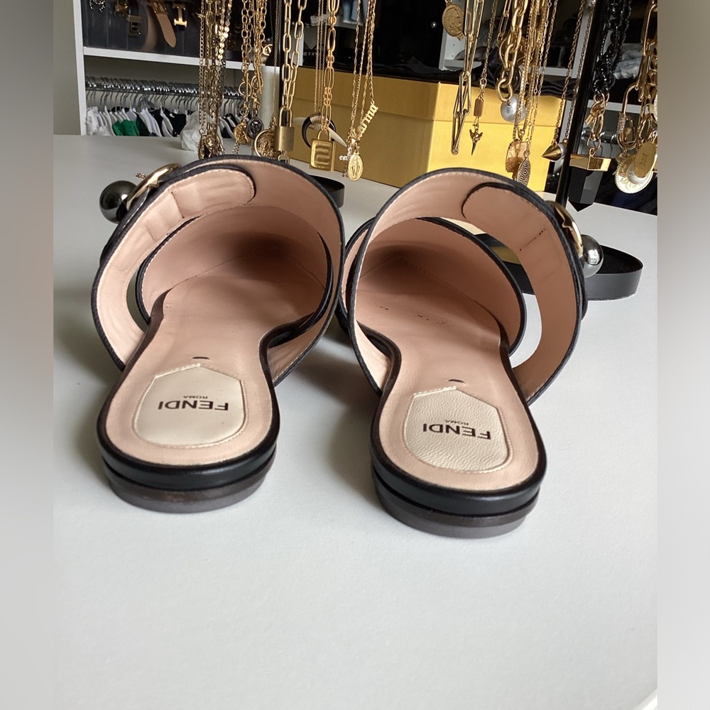 Fendi Black/Brown Zucca Leather Pointed Toe Flat Mule - Picture 5 of 12